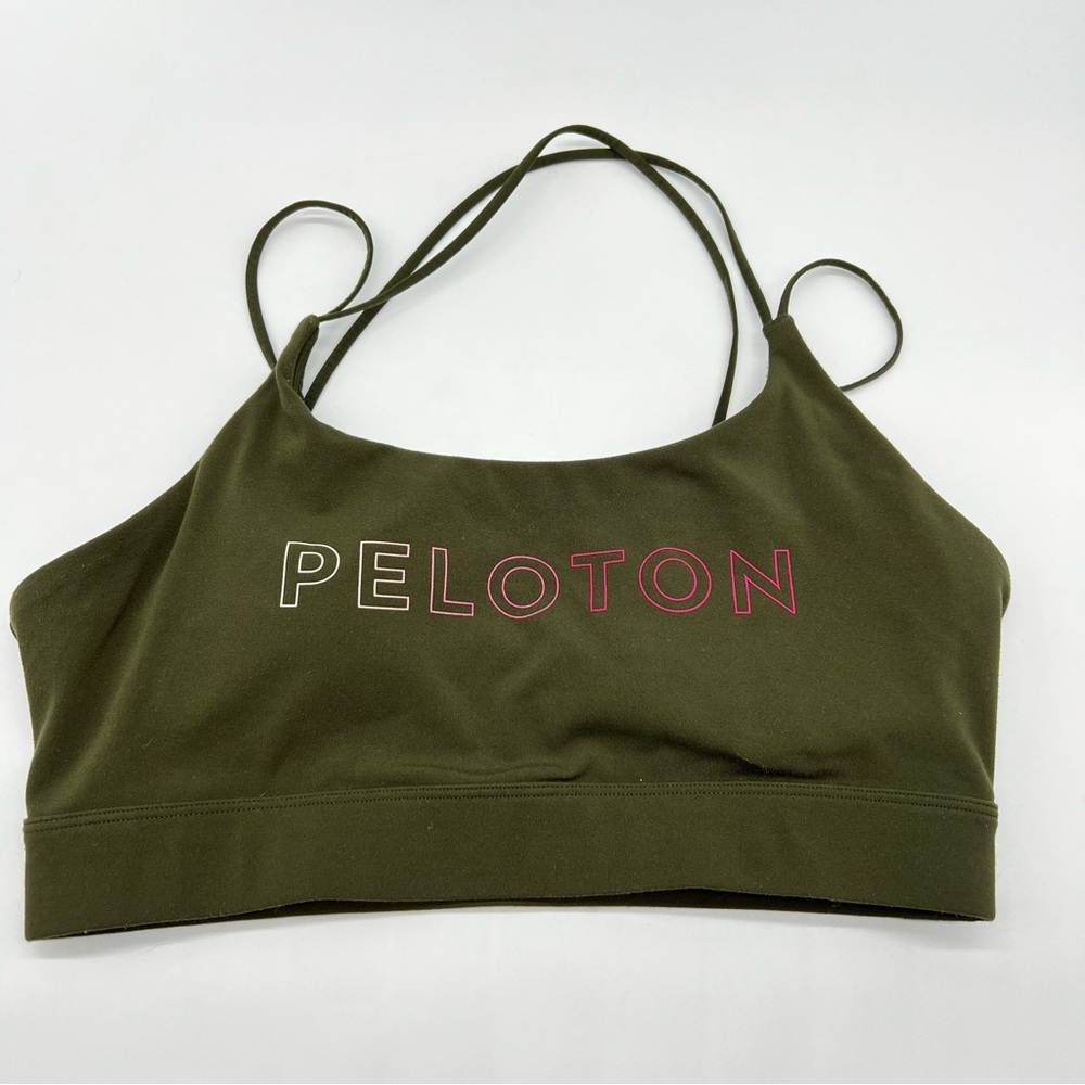 Peloton Dark Green Sports Bra w/Pink Ombre Spellout-Size M